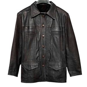 Vintage 80s Camyr Button Front Leather Coat Brown Size M